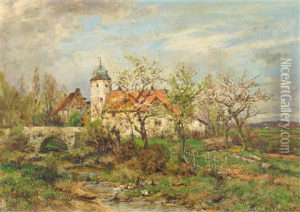 Landschaft Mit Dorfkriche Im Fruhjahr Oil Painting - Heinrich Hartung the Elder