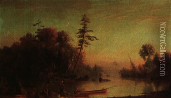 Fishing On The Muskoka River Oil Painting - Joseph Julius Humme