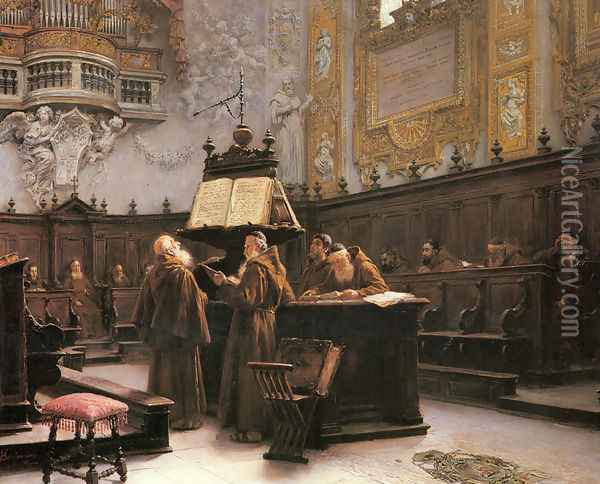 Reading the Choir Notes Oil Painting - Francesco Bergamini