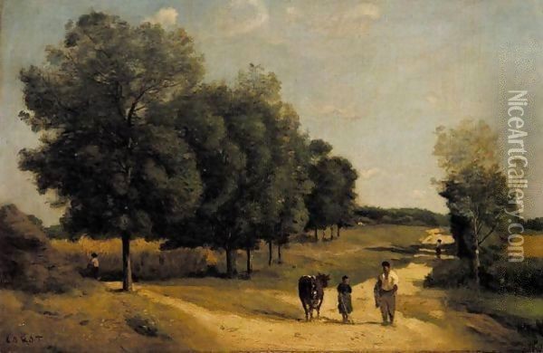 Carrefour Dans La Campagne (Environs De Marcoussis) Oil Painting - Jean-Baptiste-Camille Corot