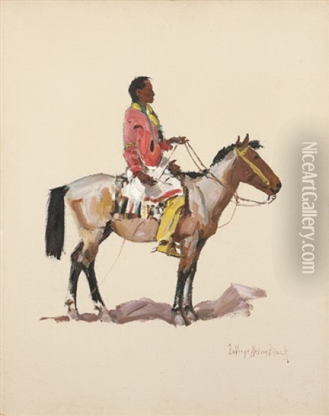 Indian On Horseback Oil Painting - Laverne Nelson Black