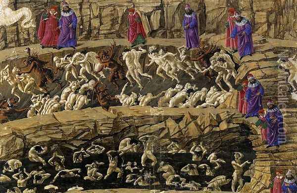 Inferno, Canto XVIII 1480s Oil Painting - Sandro Botticelli