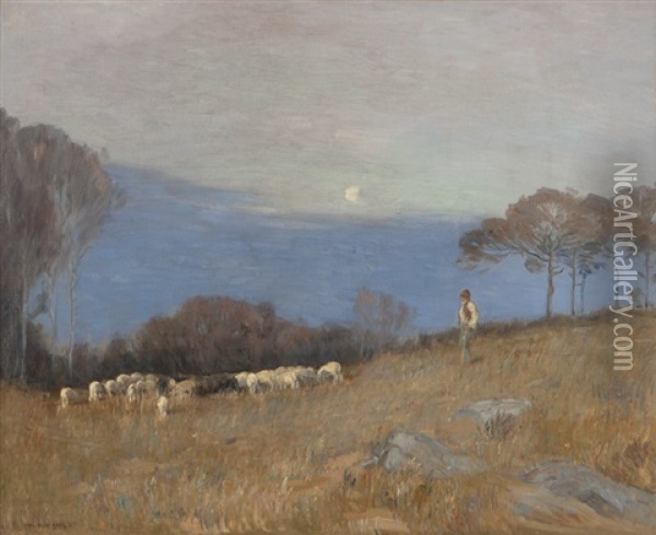 Sheepherder In A California Landscape Oil Painting - Carl Oscar Borg