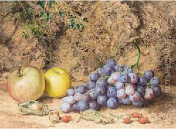 Still Life Of Apples And Grapes; Still Life Of Plums Oil Painting - Thomas Collier