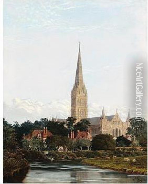 Salisbury Cathedral Oil Painting - Charles Fullwood