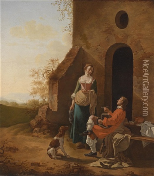 Unterhaltung Vor Dem Gasthaus Oil Painting - Jan Vermeer van Utrecht
