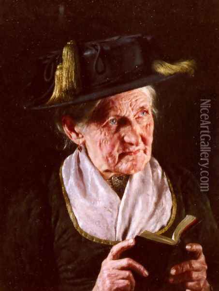 A Portrait Of A Woman With A Book Of Prayer Oil Painting - Carl Kronberger