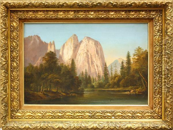 Framed Oil In Canvas, 
View Of Yosemite Oil Painting - Albertus Orient Del Browere