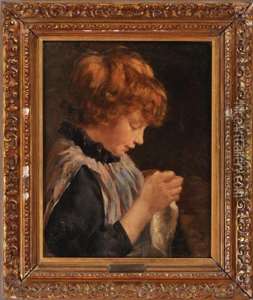 The Sewing Lesson Oil Painting - Ludwig Knaus