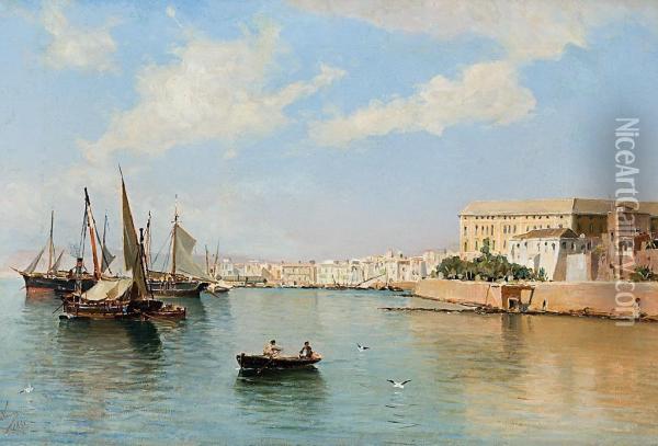Puerto De Malaga Oil Painting - Jose Gartner De La Pena