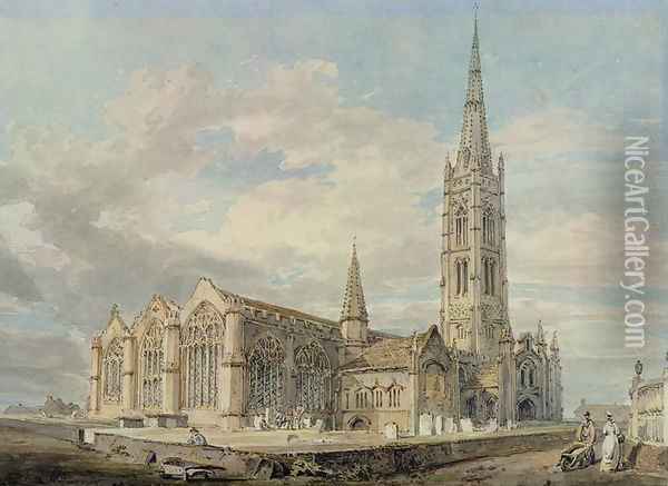 North-east View of Grantham Church, Lincolnshire, c.1797 Oil Painting - Joseph Mallord William Turner