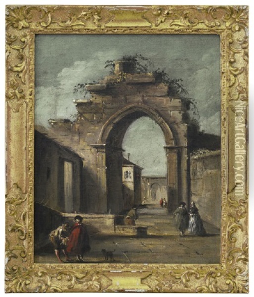 Capriccio Con Arco In Rovina E Figure Oil Painting - Francesco Guardi