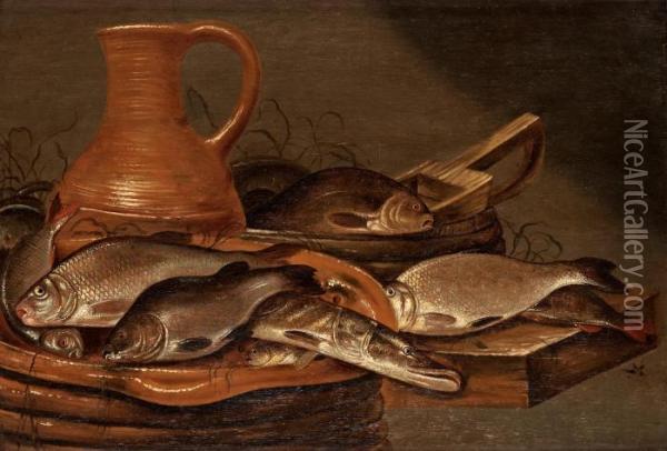 Still Life With Fishes Oil Painting - Pieter de Putter