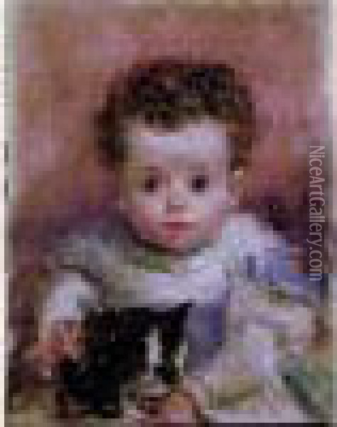  Portrait D'enfant Au Chat  Oil Painting - Ignacio Leon y Escosura