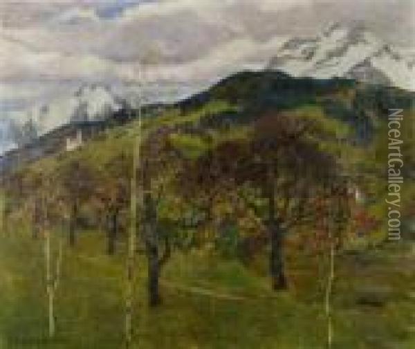 Hugellandschaft Mit Baumen. 1930. Oil Painting - Hans Beat Wieland