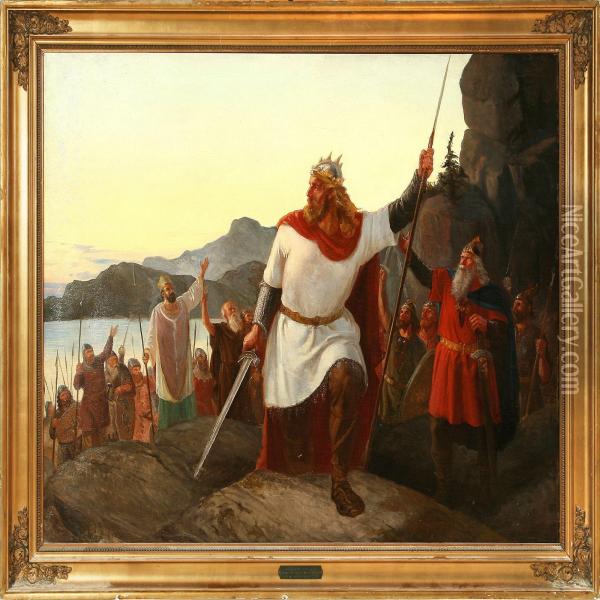 King Valdemar Sejrof Denmark Attacking Estonia Oil Painting - Anker Lund