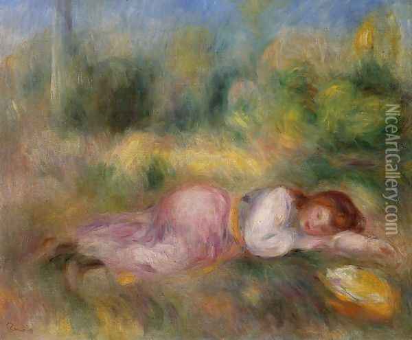 Girl Streched Out On The Grass Oil Painting - Pierre Auguste Renoir