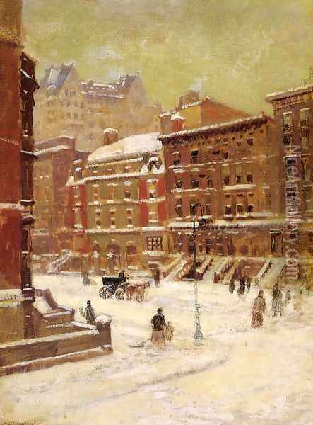 New York City View in Winter Oil Painting - Paul Cornoyer