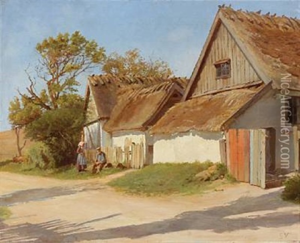 Det Gamle Husmandssted. Fuglsang Oil Painting - Gustav Vermehren