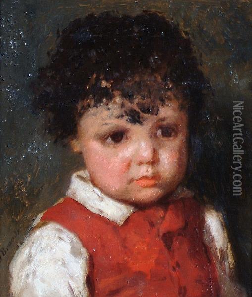 Portrait Of A Young Child Wearing A Red Waistcoat Oil Painting - Otto Brandt
