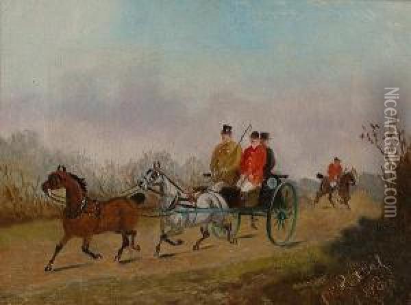 A Hapless Huntsman; A Lady And Gentleman Driving A Dog Cart. Oil Painting - Phillip Henry Rideout