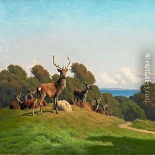 Red Deer Oil Painting - Carl Frederick Bartsch