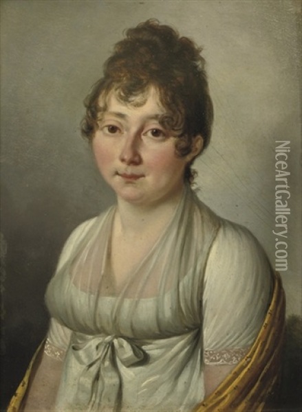 Portrait Of A Young Lady In A White Dress And A Yellow Wrap Oil Painting - Louis Leopold Boilly