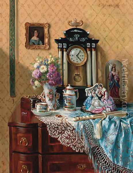 Ornaments on a dresser in an interior Oil Painting - Ernst Czernotzky