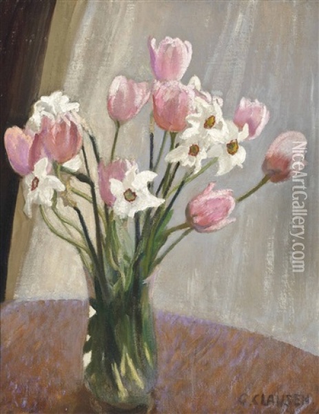 Tulips And Narcissi Oil Painting - Sir George Clausen