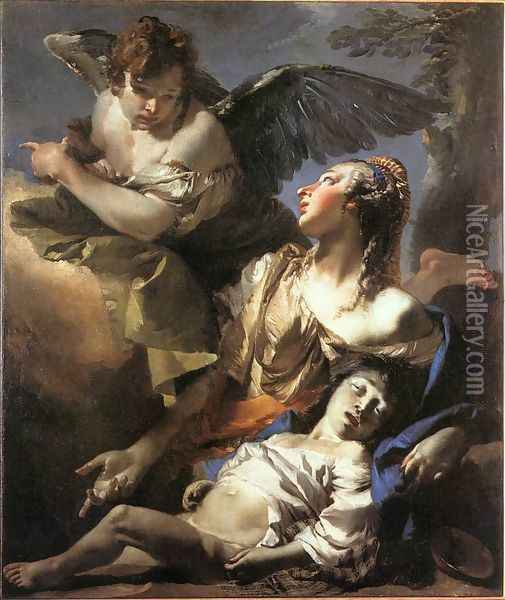 The Angel Succouring Hagar 1732 Oil Painting - Giovanni Battista Tiepolo