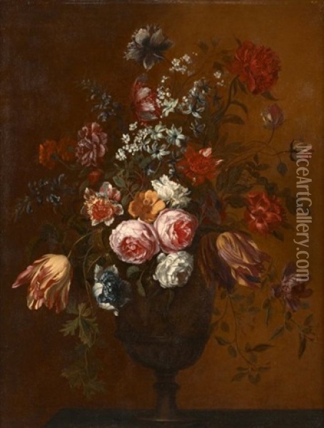 Vase De Fleurs Sur Un Entablement Oil Painting - Pieter Casteels the Younger