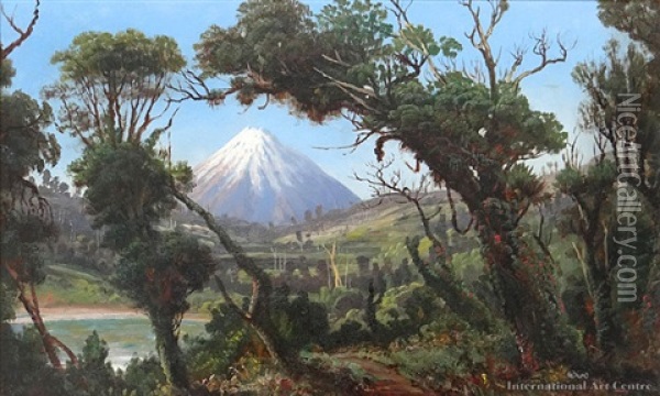 Mt Egmont From The Waterworks Oil Painting - Charles Blomfield