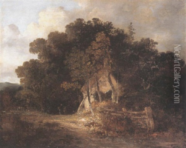 Wooded Landscape With Cottage, Near Norwich Oil Painting - John Crome the Elder