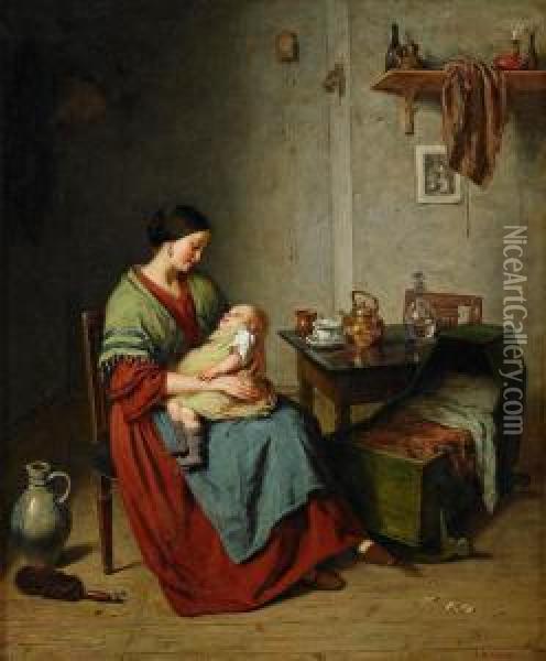 Moder Med Sitt Barn I Knat Oil Painting - August Jernberg