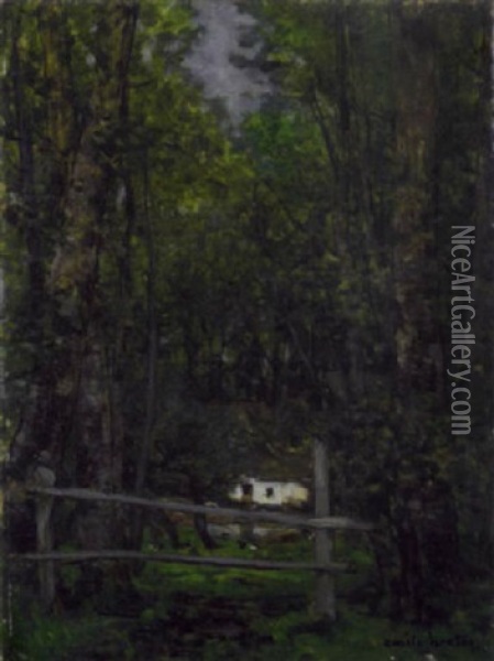 Cabane Dans La Foret Oil Painting - Emile-Adelard Breton