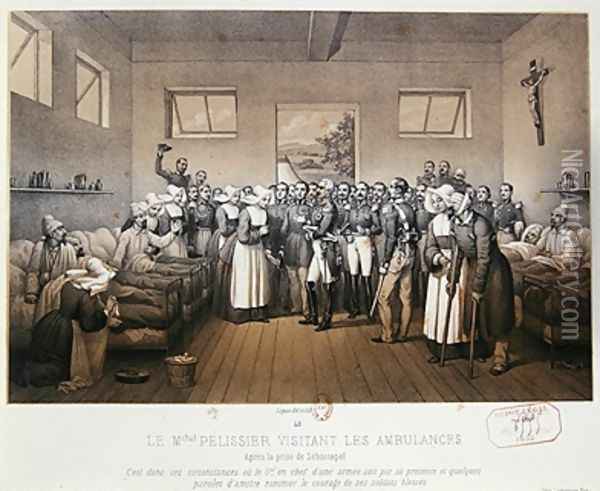 Aimable Jean Jacques Pelissier 1794-1864 Duke of Malakoff visiting the wounded soldiers after the capture of Sebastopol Oil Painting - Lepan