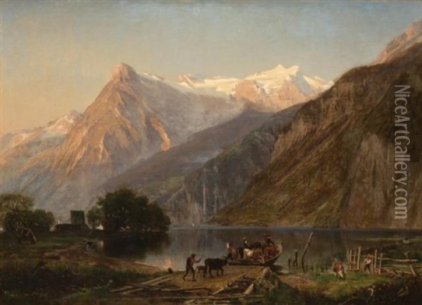 A Scene Near Brunnen On The Lake Of The Four Cantons, Switzerland Oil Painting - Worthington Whittredge