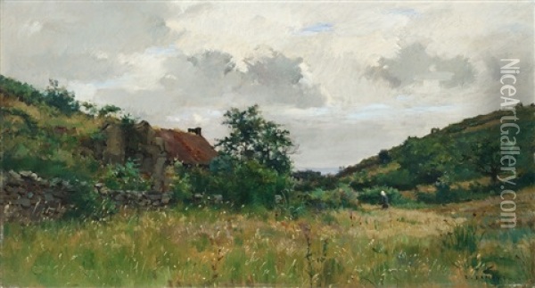 Weite Hugelige Landschaft Mit Haus Oil Painting - Pierre Emmanuel Eugene Damoye