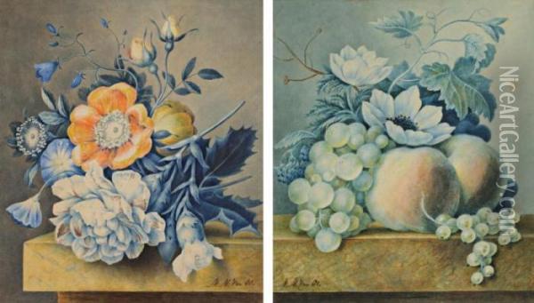 Une Paire De Bouquet De Fleurs Oil Painting - Maria Margrita Van Os