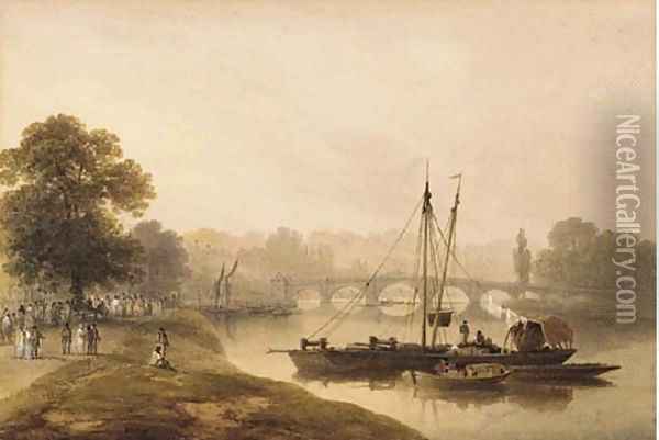 Figures before Richmond bridge Oil Painting - Francis Nicholson