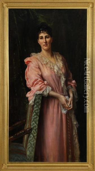 Elegante A La Robe Rose Oil Painting - Frederic Dufaux