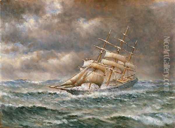 Ship in Stormy Seas Oil Painting - William Coulter