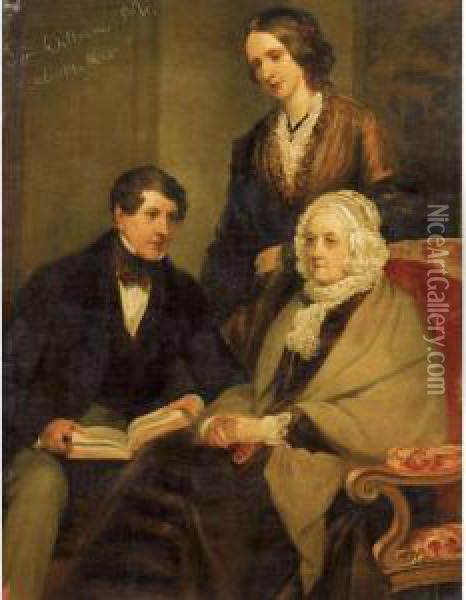Portrait Of Sir William Fowle Middleton, 2nd Bt., With His Wife Anne Cust And His Mother Harriet, Lady Middleton. Oil Painting - Henry Wyndham Phillips