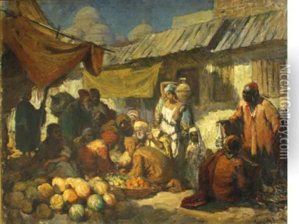 A Market In Tunis Oil Painting - Imre Gergely