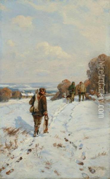 Jager In Verschneiter Landschaft Oil Painting - Hugo Muhlig