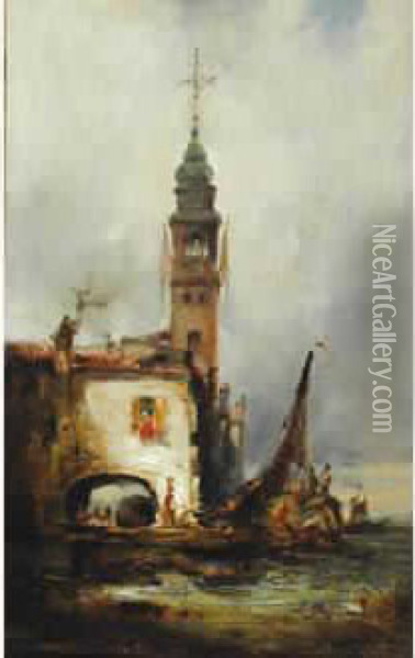 Scene De Port En Italie Oil Painting - Amedee Rosier