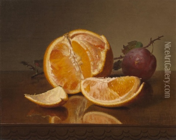 Still Life With Orange And Plum Oil Painting - Robert Spear Dunning