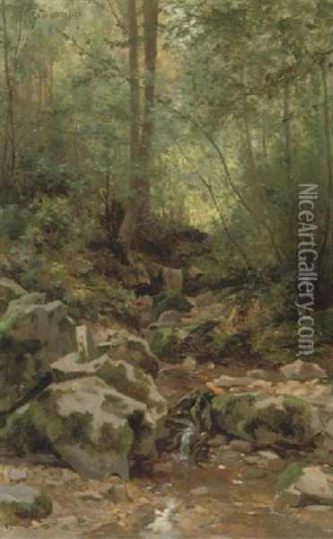 The River In The Wood (+ The Orchard, Smaller; 2 Works) Oil Painting - Louis Emile Dardoize