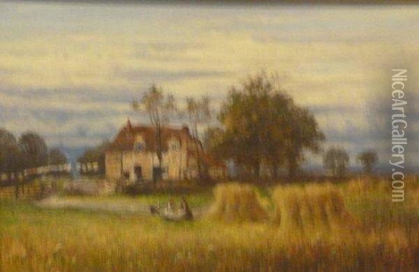 Cornfield By A Cottage Oil Painting - William E. Harris