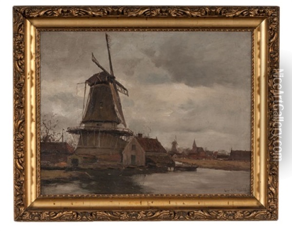 Windmill Scene Oil Painting - Gustav Wolff